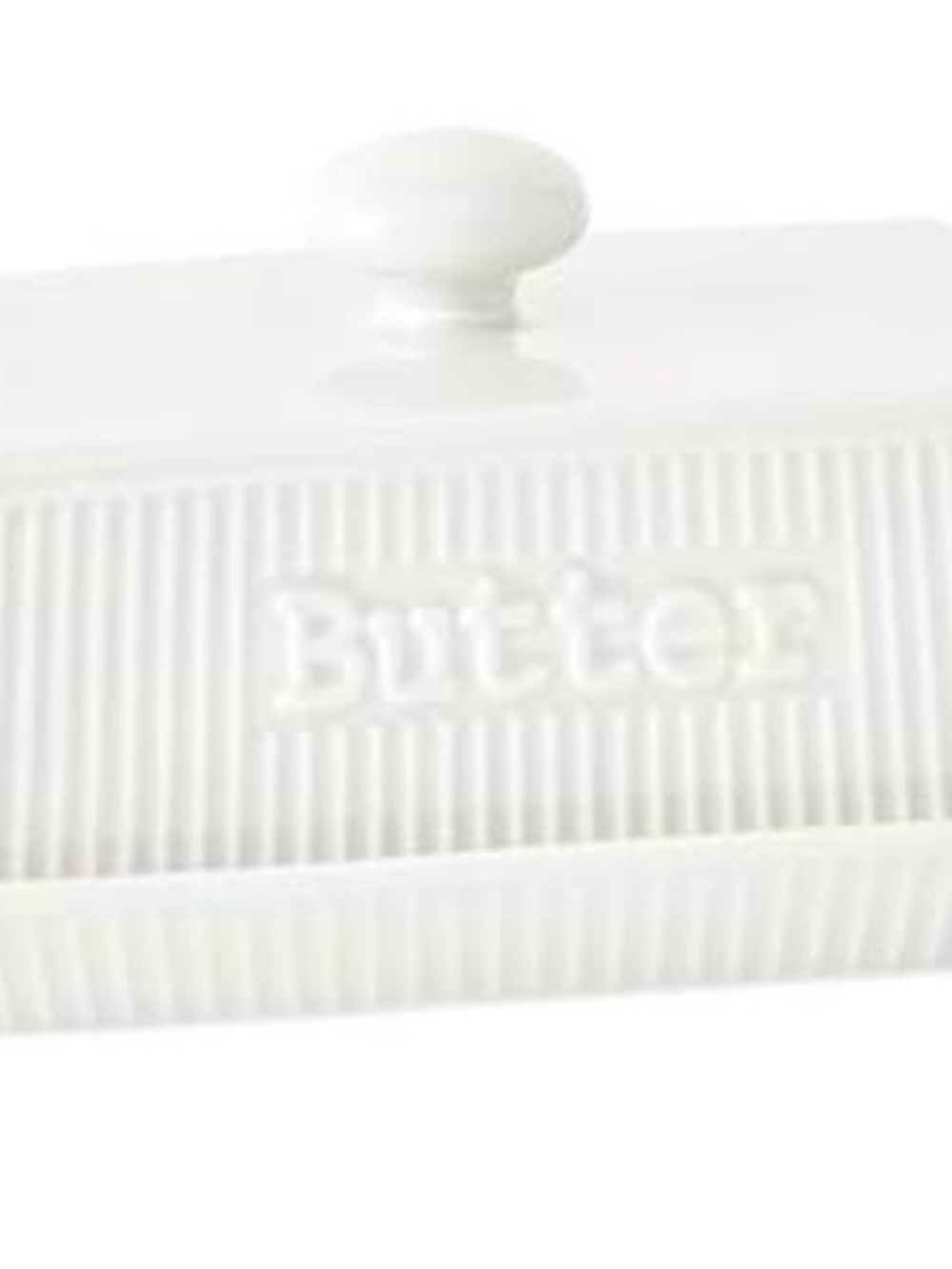 White Ceramic Butter Dish with Ribbed Design